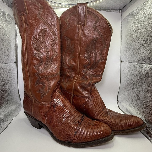 Justin Lizard Exotic Western Cowboy Boots Size 9 B Made In USA - Picture 1 of 8